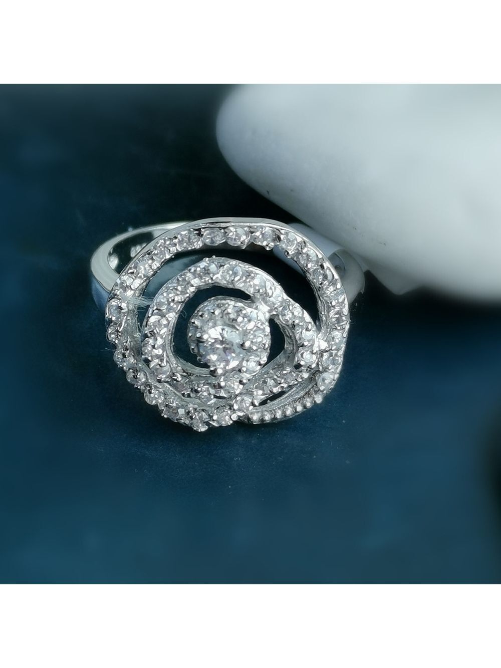 Sterling Silver CZ  Sculptural Rose Flower ring Size 7 🆕
